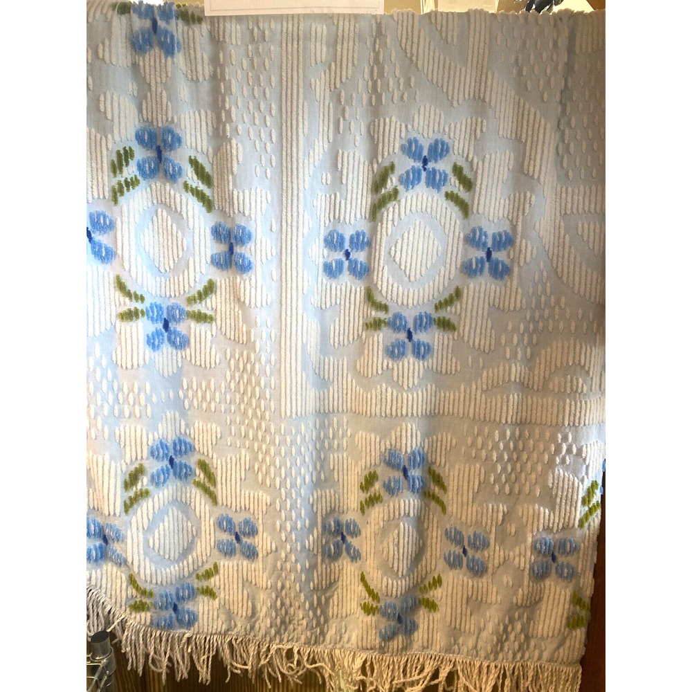 Blue Floral Chenille Throw Quilt - Unbranded